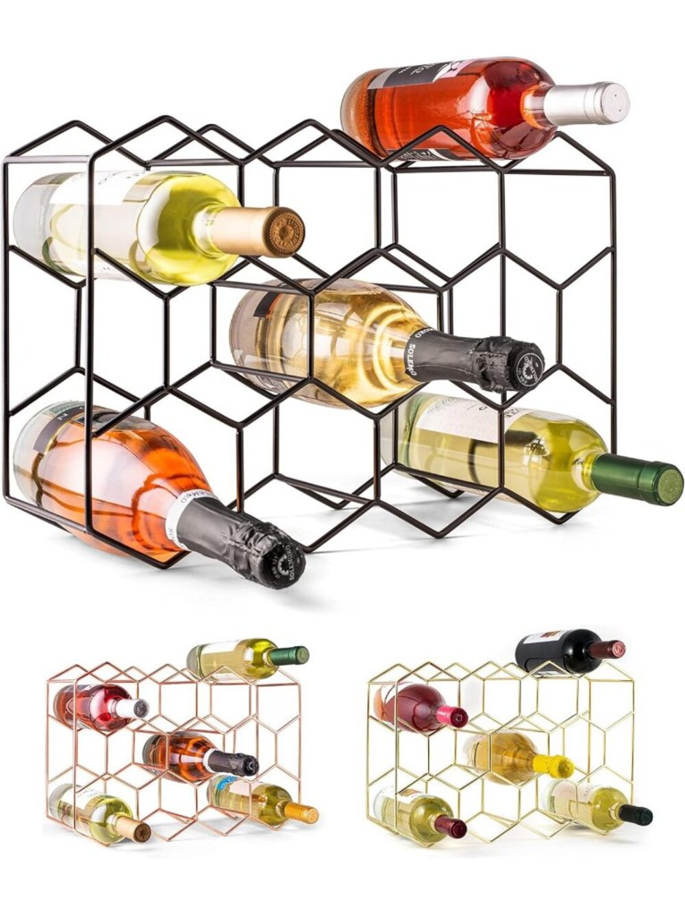 Stylish 14-Bottle Countertop Wine Rack - Modern Black Metal 3-Tier Holder